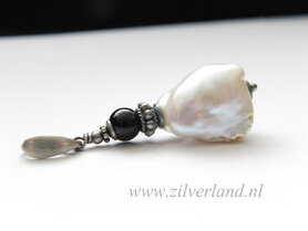 Handgemaakte Zilveren Hanger met Parel en Onyx