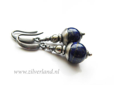 Hedendaags Handgemaakte Zilveren Oorbellen met Lapis Lazuli en Pyriet XN-17